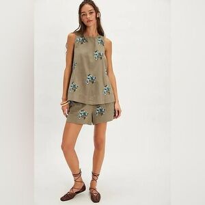 Free People Olive Green Embroidered Cargo Shorts